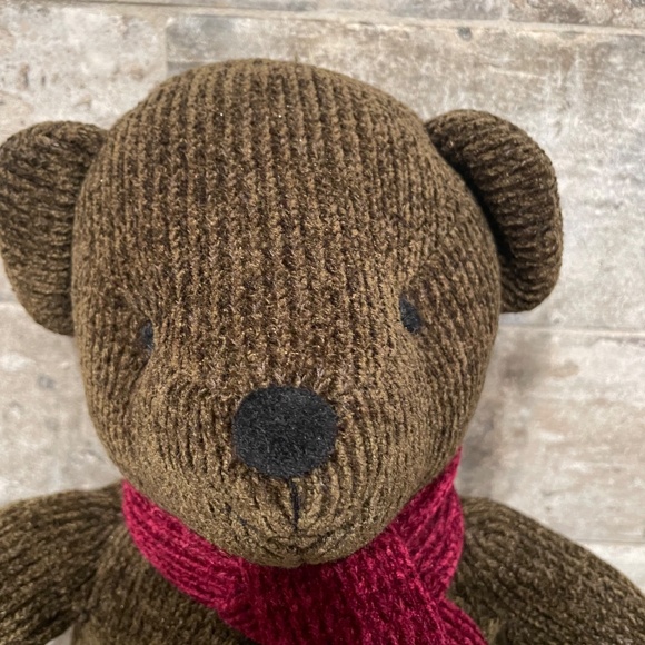 ❤️ POTTERY BARN CHENILLE OLIVE GREEN & BURGUNDY TEDDY BEAR - Picture 2 of 4